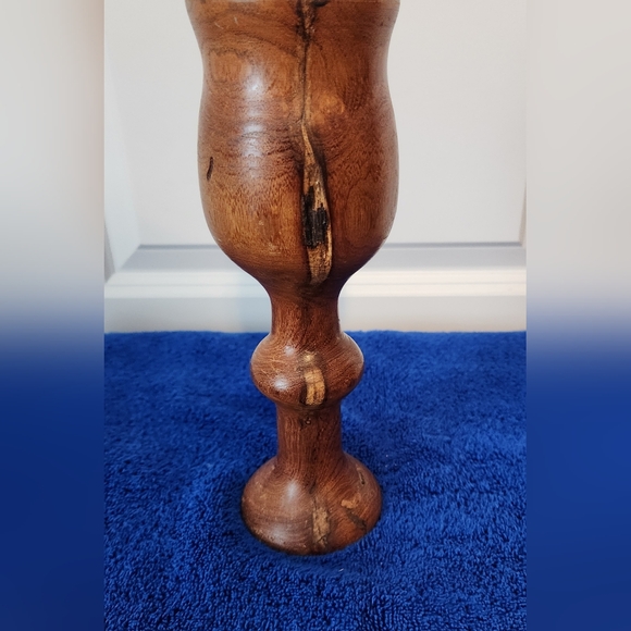 Vintage Hand Carved 9.5" tall Mesquite Candle Holder - Picture 3 of 5